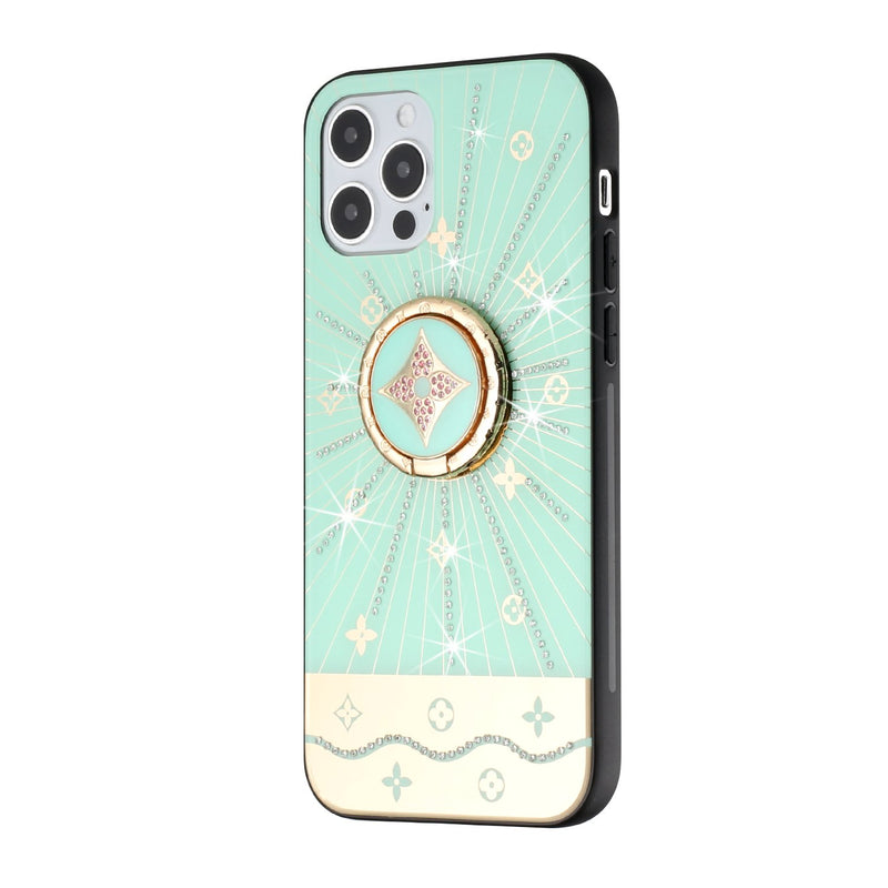 For iPhone 12/Pro (6.1 Only) SPLENDID Diamond Glitter Ornaments Engraving Case Cover - Harmony Rays Teal
