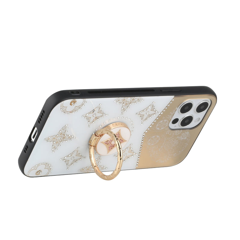 For iPhone 12/Pro (6.1 Only) SPLENDID Diamond Glitter Ornaments Engraving Case Cover - Bird Heart White