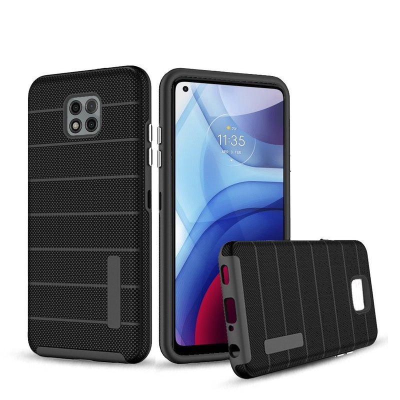 For Motorola Moto G Power 2021 Stripes Tough Strong Hybrid Case Cover - Black