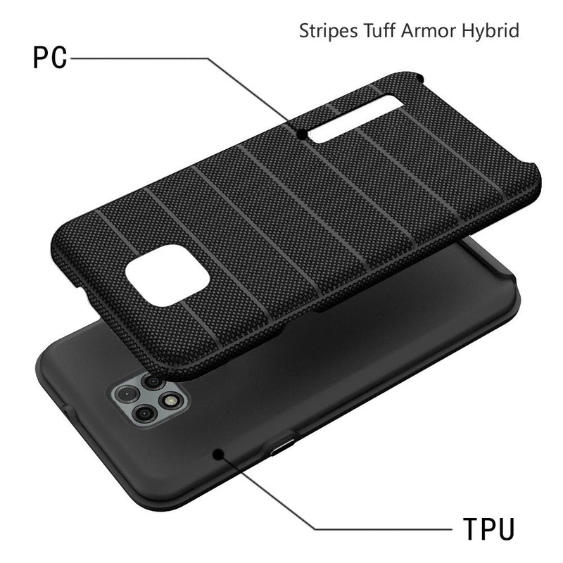 For Motorola Moto G Power 2021 Stripes Tough Strong Hybrid Case Cover - Black