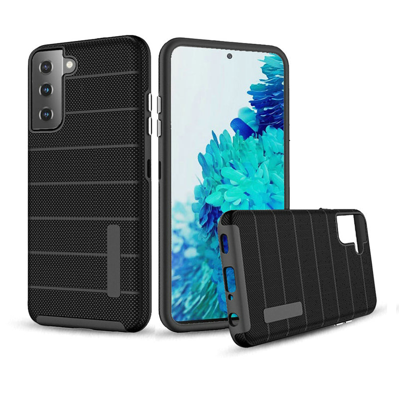 For Samsung Galaxy s21, s30 Stripes Tough Strong Hybrid Case Cover - Black