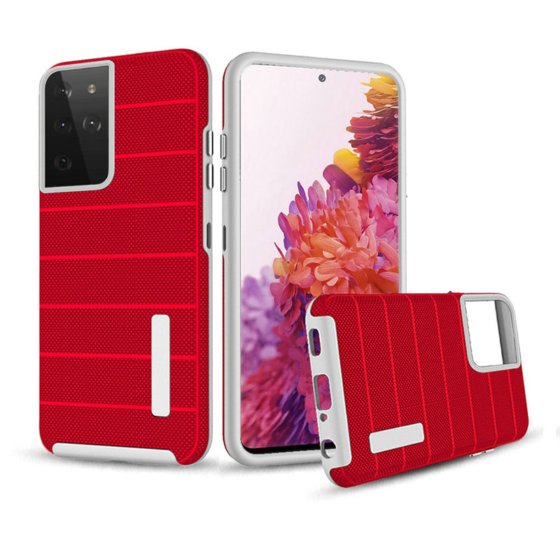 For Samsung s21 Ultra, s30 Ultra Stripes Tough Strong Hybrid Case Cover - Red