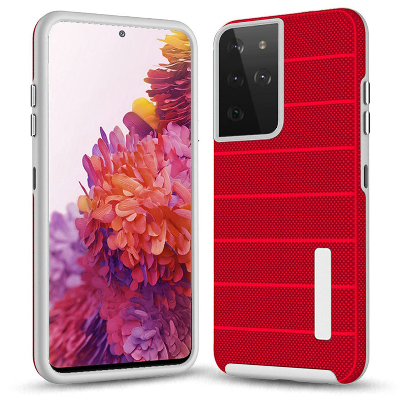 For Samsung Galaxy s21 Plus, s30 Plus Stripes Tough Strong Hybrid Case Cover - Red