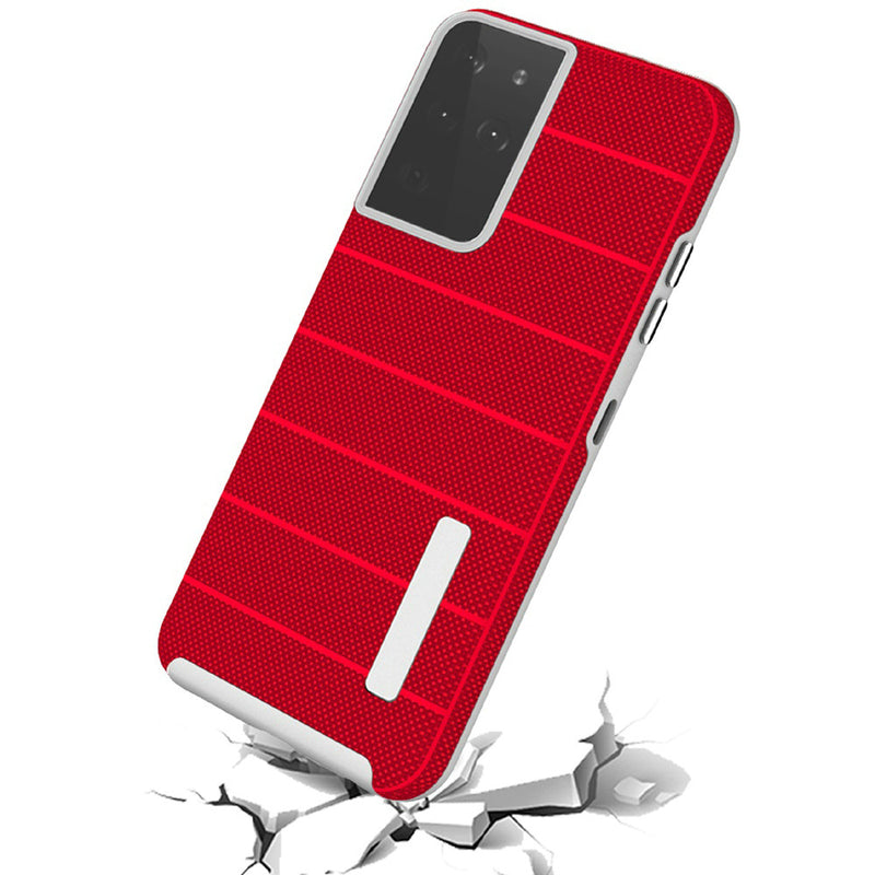 For Samsung Galaxy s21 Plus, s30 Plus Stripes Tough Strong Hybrid Case Cover - Red