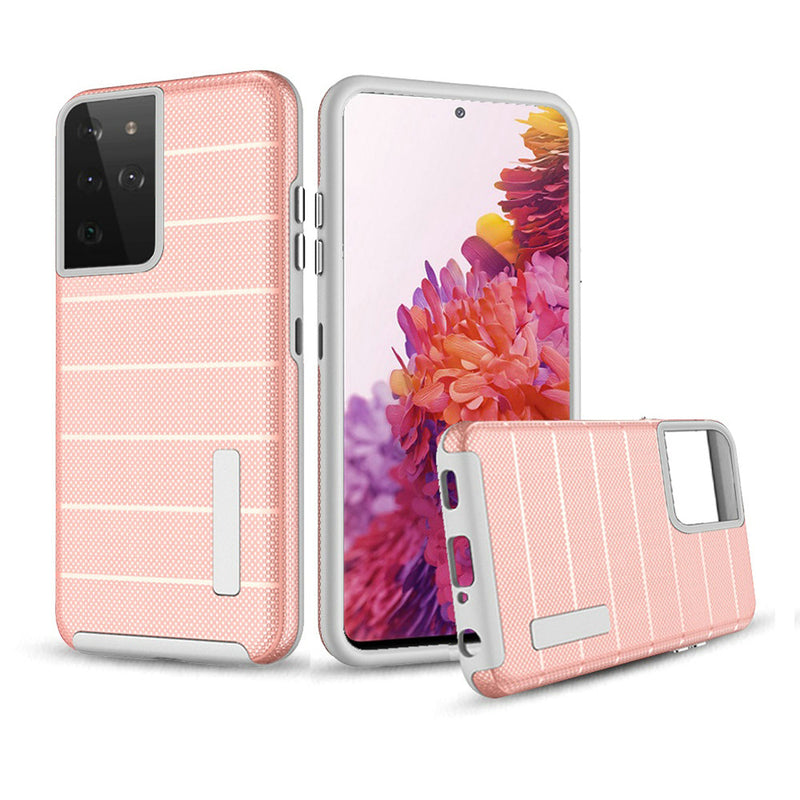 For Samsung s21 Ultra, s30 Ultra Stripes Tough Strong Hybrid Case Cover - Rose Gold