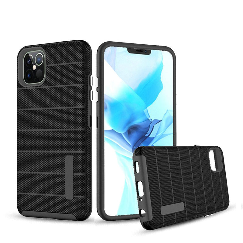 For iPhone XS Max Stripes Tuff Armor Hybrid Case Cover - Black