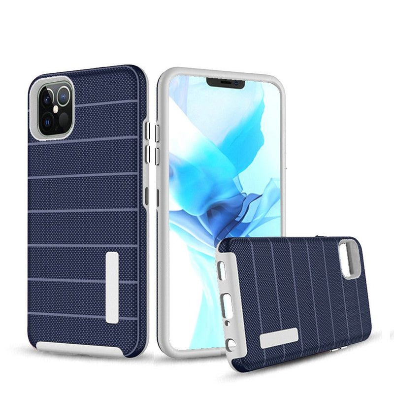 For iPhone 12 Mini 5.4 Stripes Tuff Armor Hybrid Case Cover - Blue