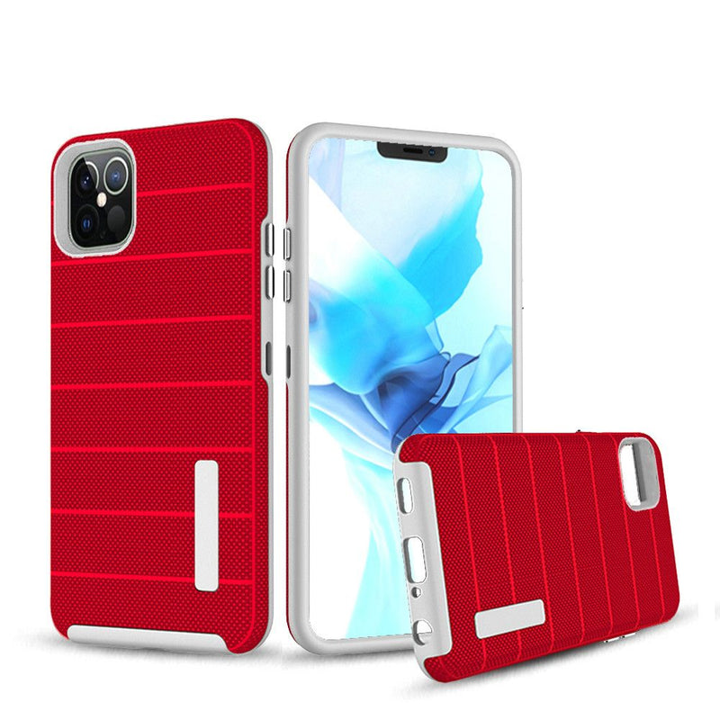 For iPhone 12 Mini 5.4 Stripes Tuff Armor Hybrid Case Cover - Red