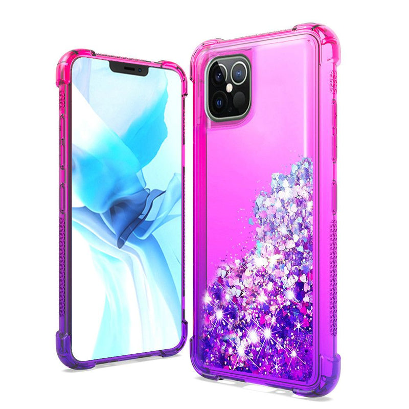 Two-Tone Quicksand Glitter Cover Case For iPhone 12/Pro (6.1 Only) - Hot Pink+Purple