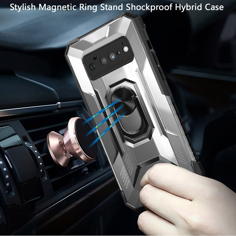 For Google Pixel 6 Stylish Magnetic Ring Stand Shockproof Hybrid Case Cover - Black