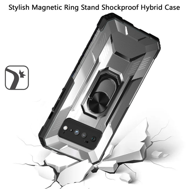 For Google Pixel 6 Stylish Magnetic Ring Stand Shockproof Hybrid Case Cover - Black