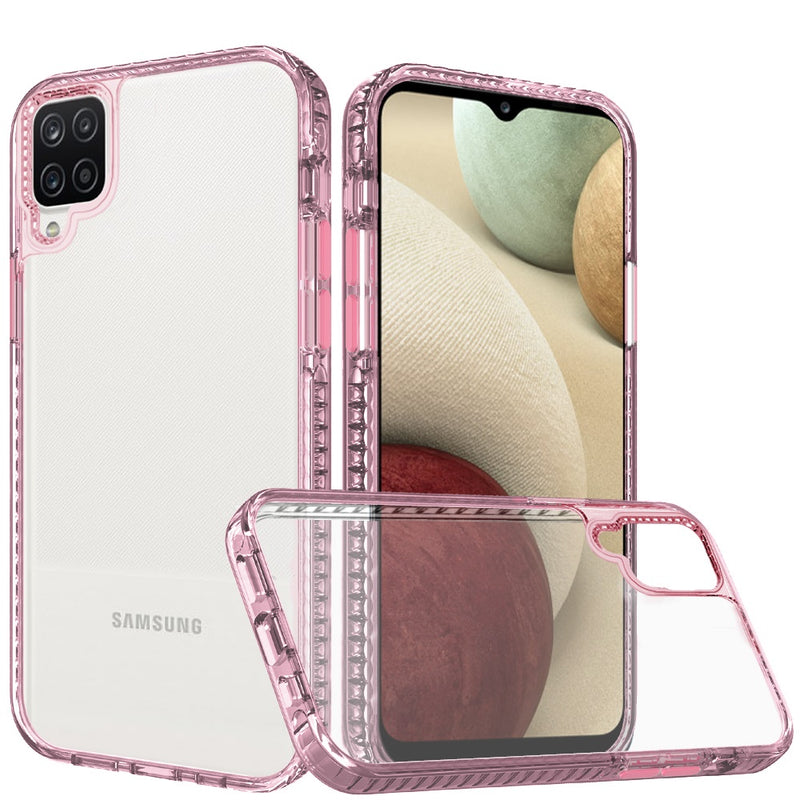 For Samsung A12 Thick Diamond Design Edged Colorful Buttons Hybrid Case Cover - Rose Gold/Pink