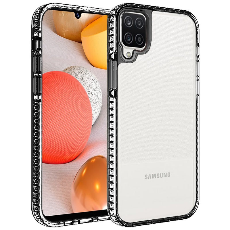 For Samsung A42 5G Thick Diamond Design Edged Colorful Buttons Hybrid Case Cover - Black/Black