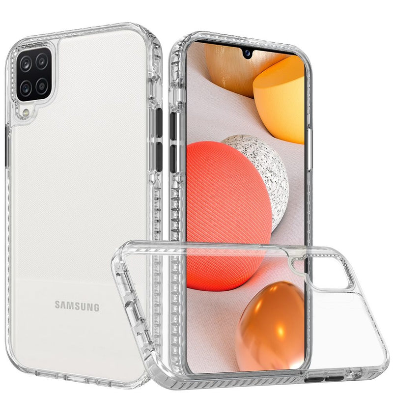 For Samsung A42 5G Thick Diamond Design Edged Colorful Buttons Hybrid Case Cover - Clear/Black