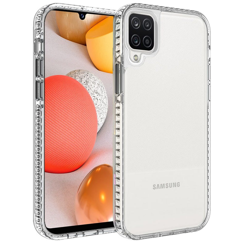 For Samsung A42 5G Thick Diamond Design Edged Colorful Buttons Hybrid Case Cover - Clear/Black