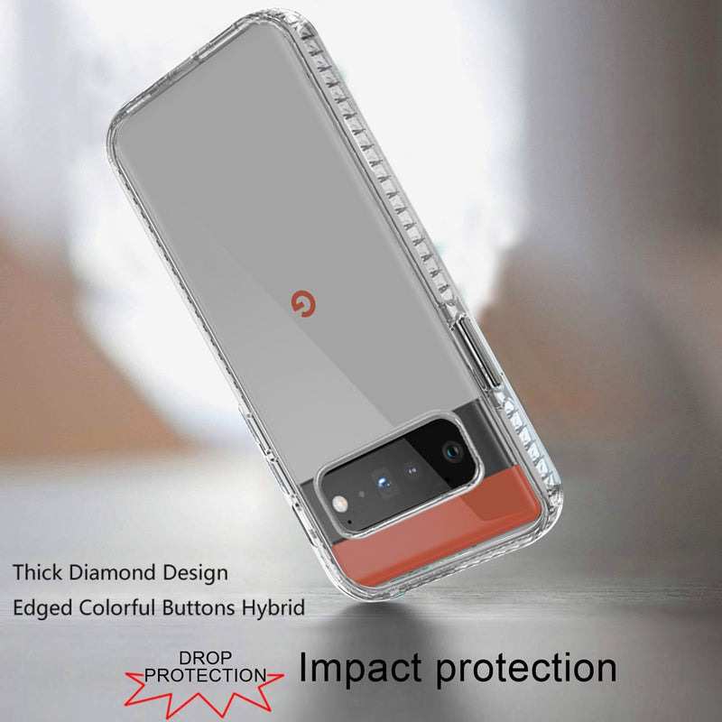 For Google Pixel 6 Thick Diamond Design Edged Colorful Buttons Hybrid Case Cover - Clear/Black