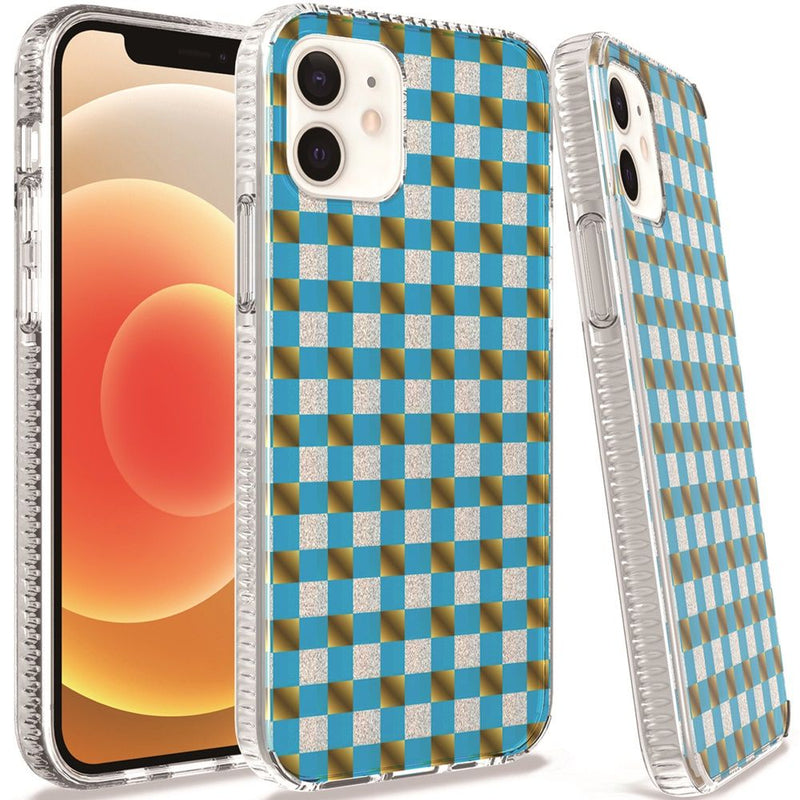 For iPhone 12 Mini 5.4 Trendy Fashion Design Hybrid Case Cover - Blue Squares