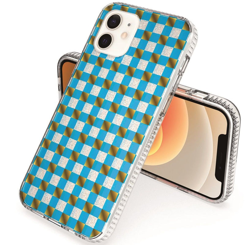 For iPhone 12 Pro Max 6.7 Trendy Fashion Design Hybrid Case Cover - Blue Squares