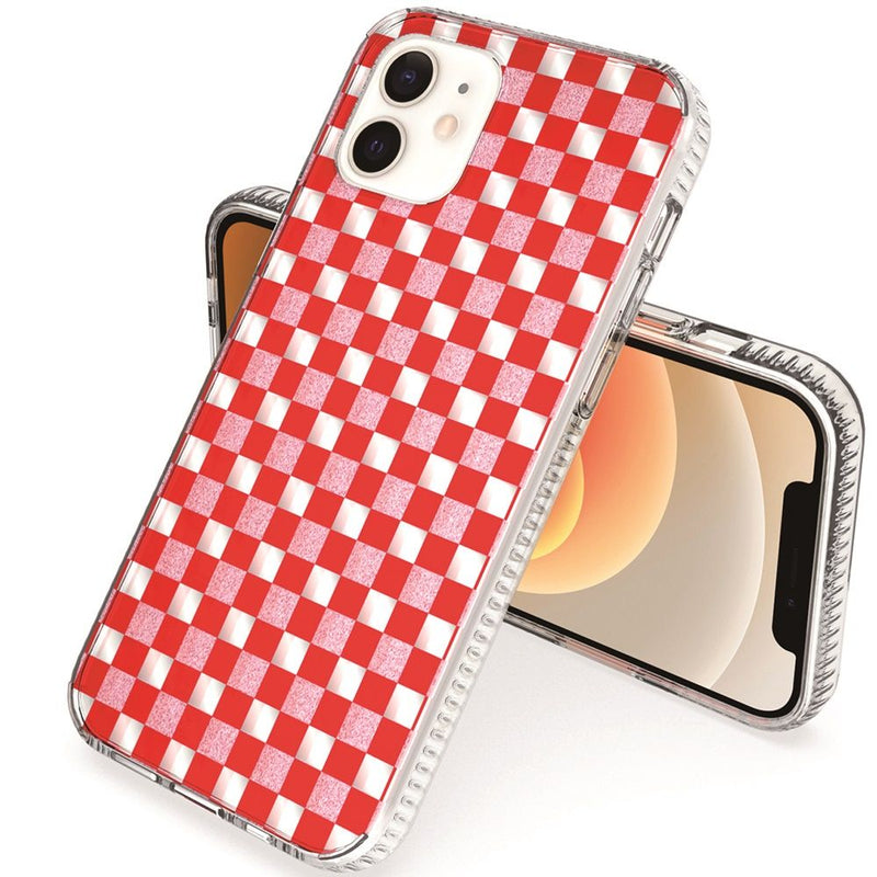 For iPhone 12 Pro Max 6.7 Trendy Fashion Design Hybrid Case Cover - Red Squares