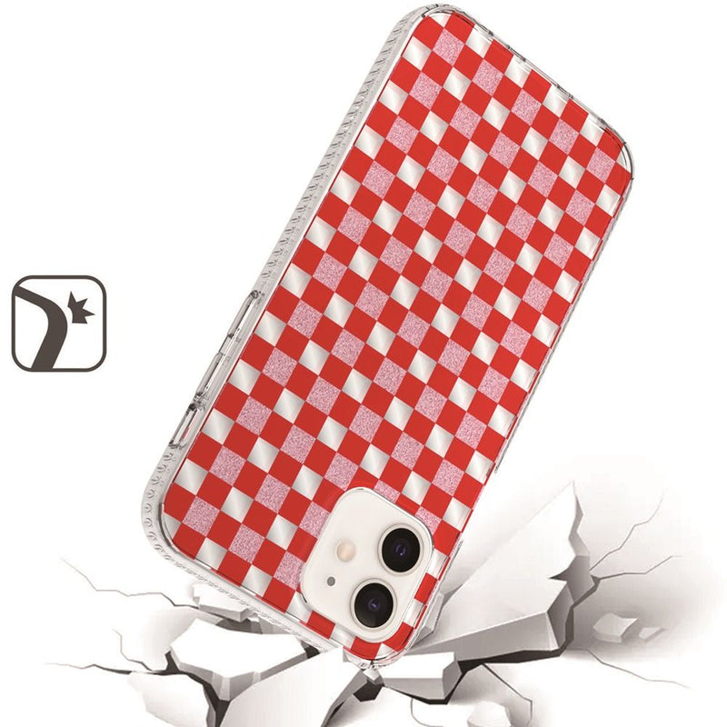 For iPhone 12/Pro (6.1 Only) Trendy Fashion Design Hybrid Case Cover - Red Squares
