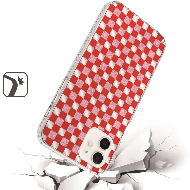 For iPhone 12 Mini 5.4 Trendy Fashion Design Hybrid Case Cover - Red Squares