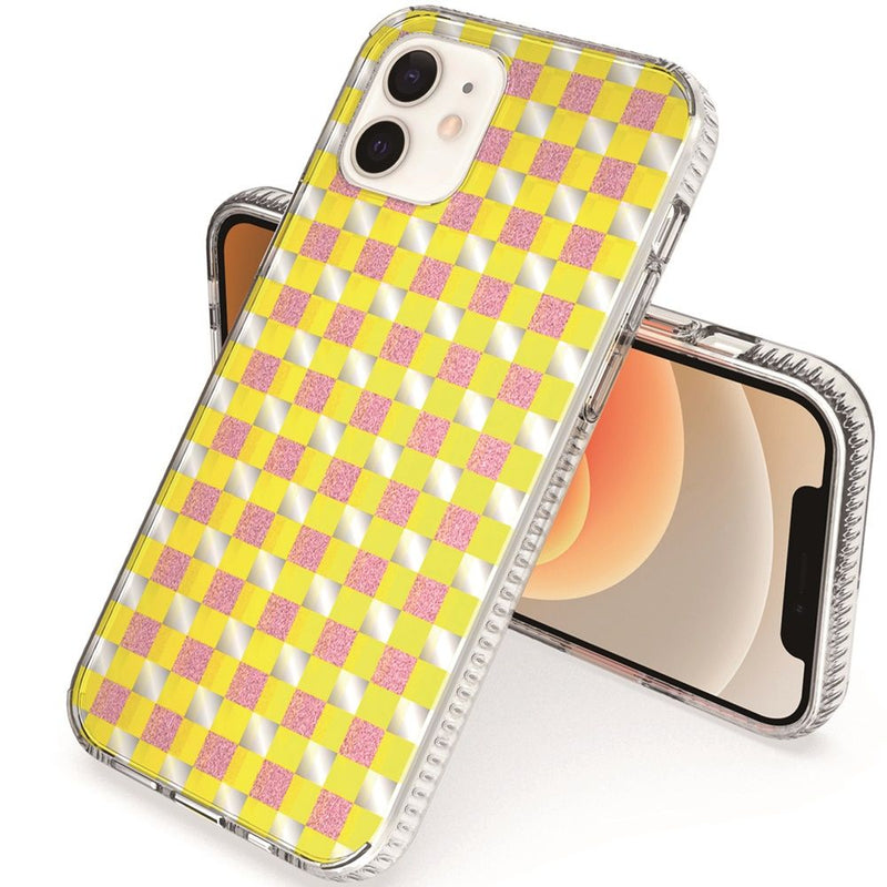 For iPhone 12/Pro (6.1 Only) Trendy Fashion Design Hybrid Case Cover - Yellow Squares
