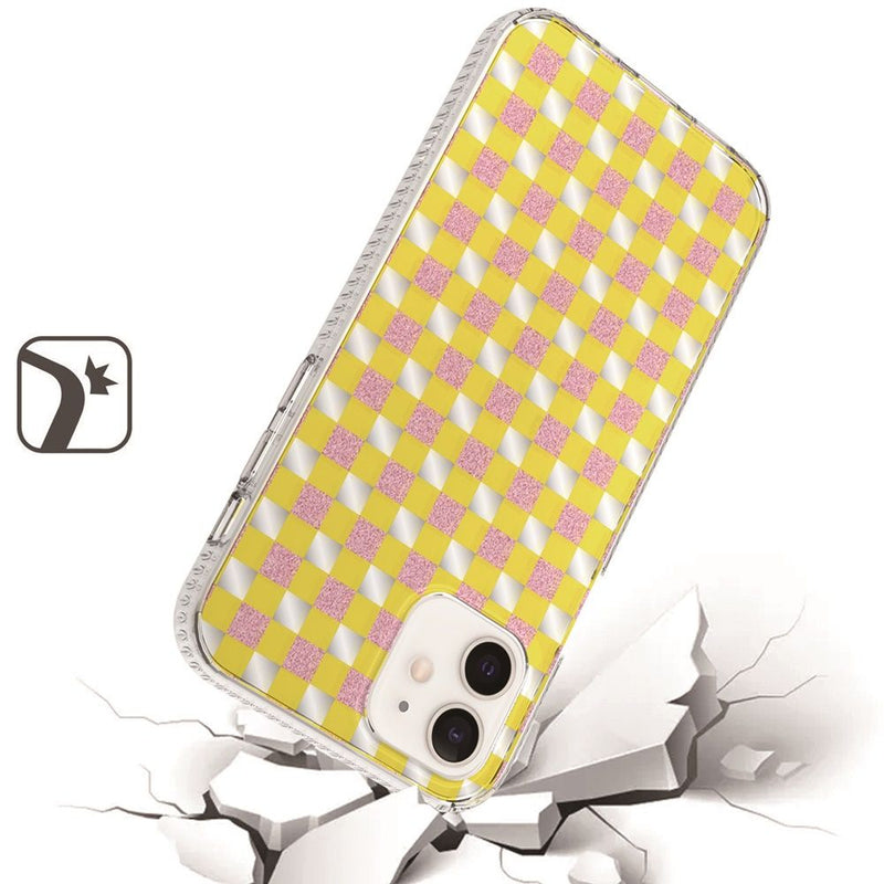 For iPhone 12 Pro Max 6.7 Trendy Fashion Design Hybrid Case Cover - Yellow Squares