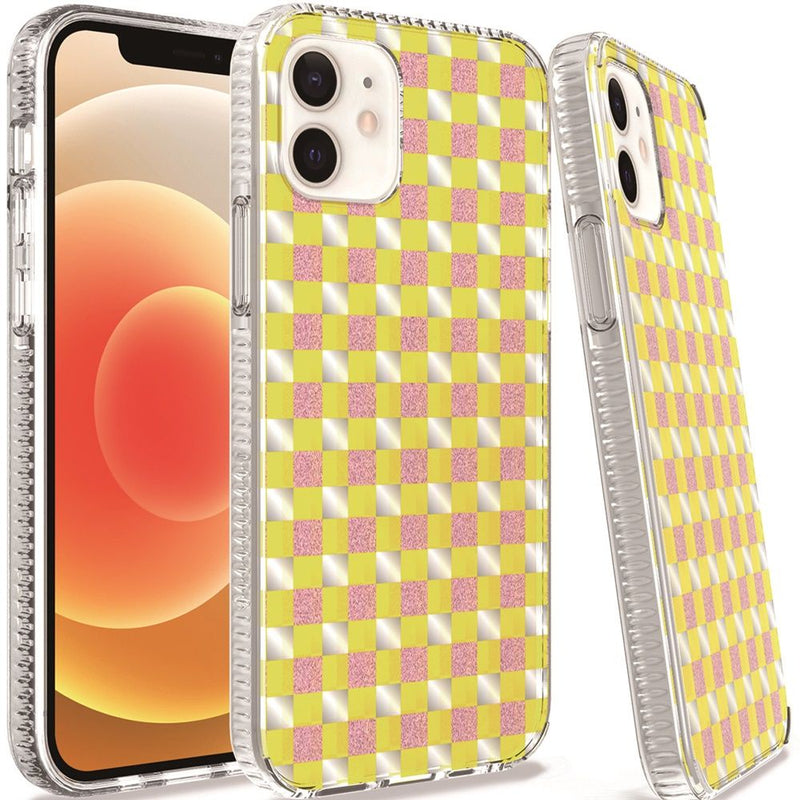 For iPhone 12 Pro Max 6.7 Trendy Fashion Design Hybrid Case Cover - Yellow Squares