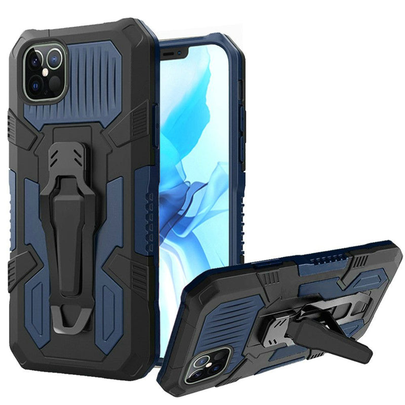 For iPhone 12/Pro (6.1 Only) Travel Kickstand Clip Hybrid Case Cover - Navy Blue