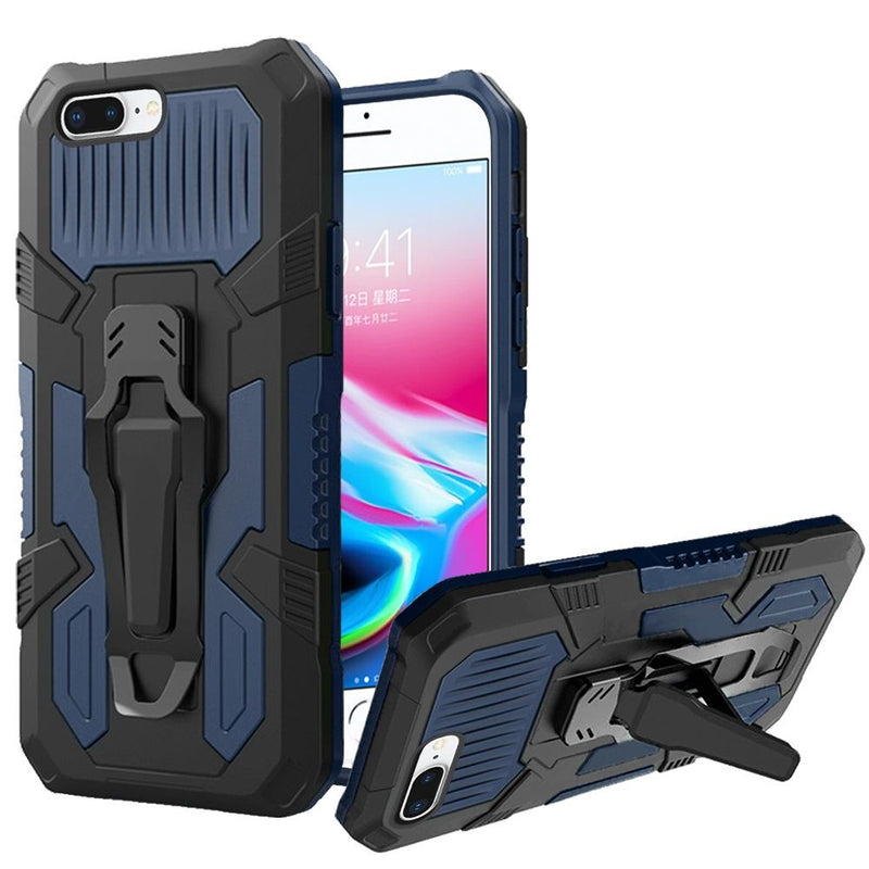 For Apple iPhone 8 Plus/7 Plus Travel Kickstand Clip Hybrid Case Cover - Navy Blue