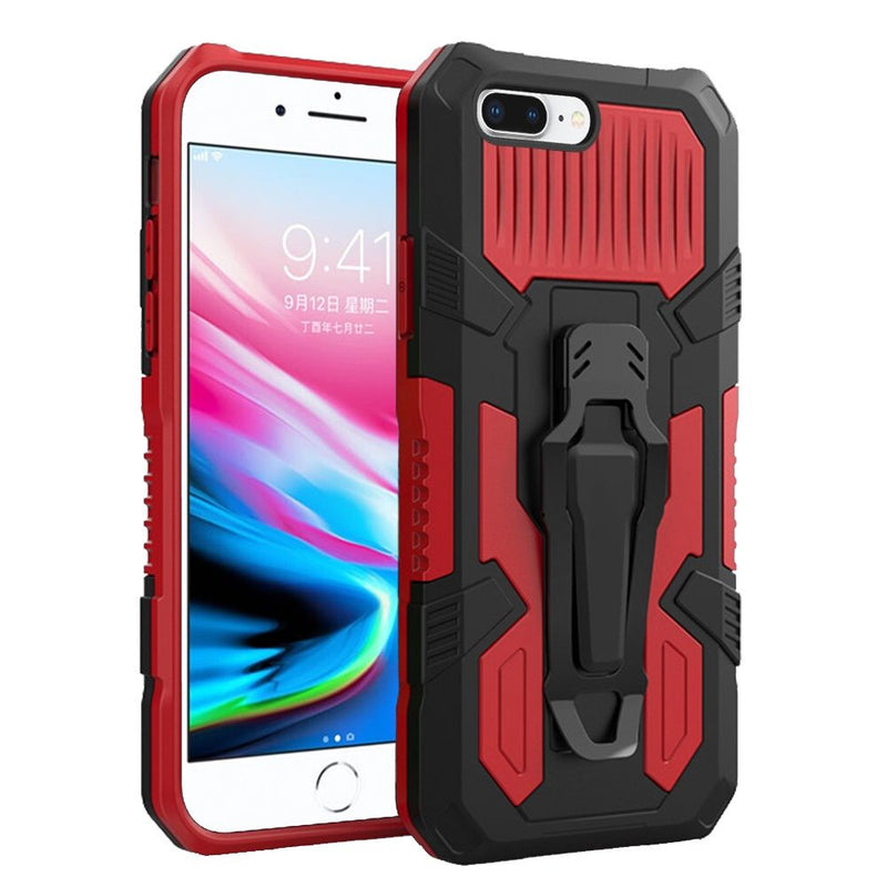 For Apple iPhone 8 Plus/7 Plus Travel Kickstand Clip Hybrid Case Cover - Red