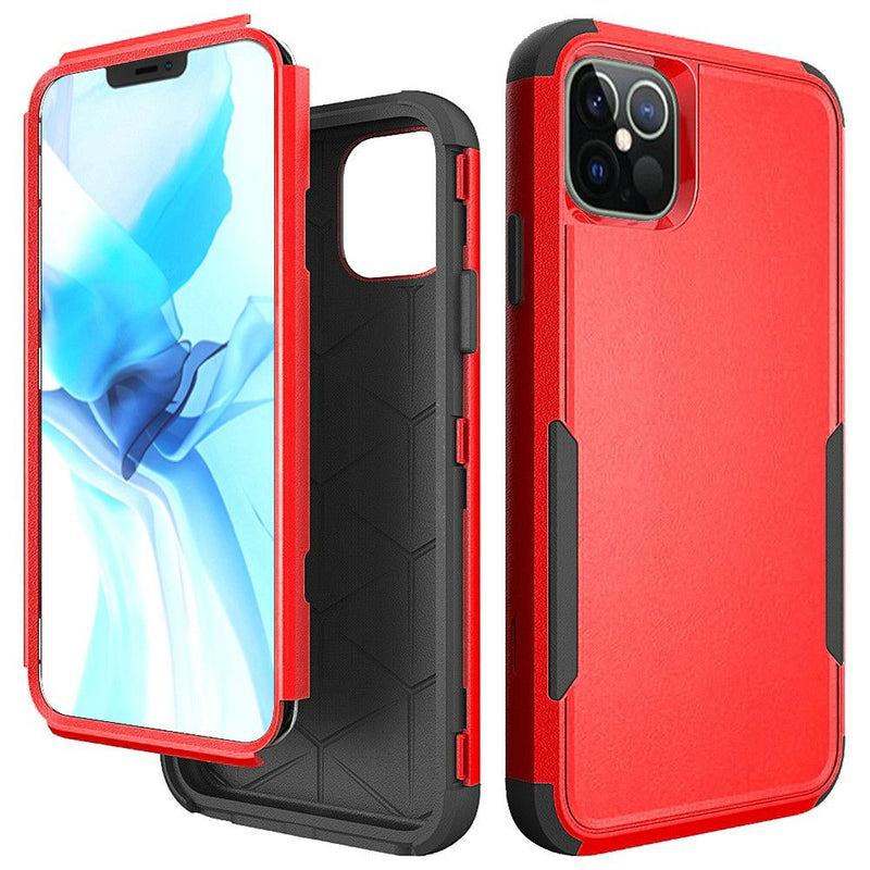 For iPhone 12/Pro (6.1 Only) Tough Anti-Slip Hybrid Case Cover - Red