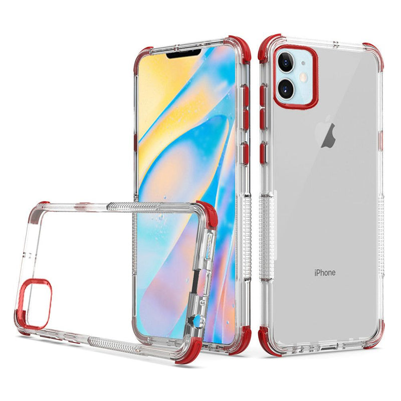 For iPhone 12 Mini 5.4 Ultra Bumper Transparent Hybrid Case Cover - Clear/Red