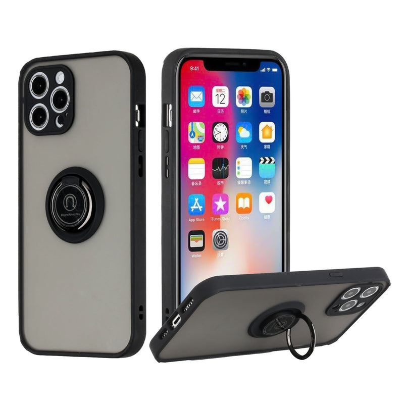 For iPhone 12/Pro (6.1 Only) Magnetic RingStand Case Cover - Black