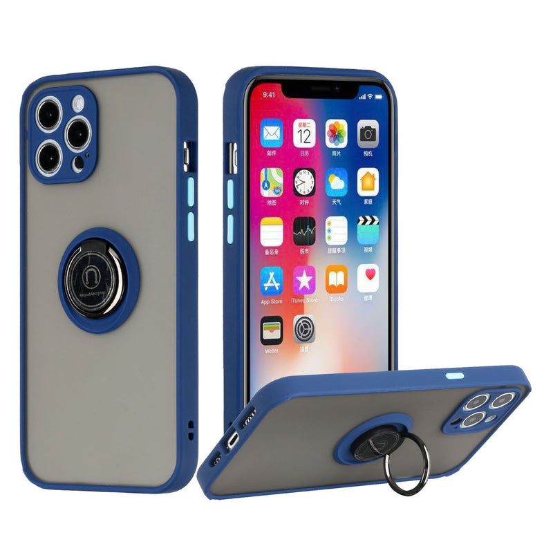 For iPhone 12/Pro (6.1 Only) Magnetic RingStand Case Cover - Dark Blue