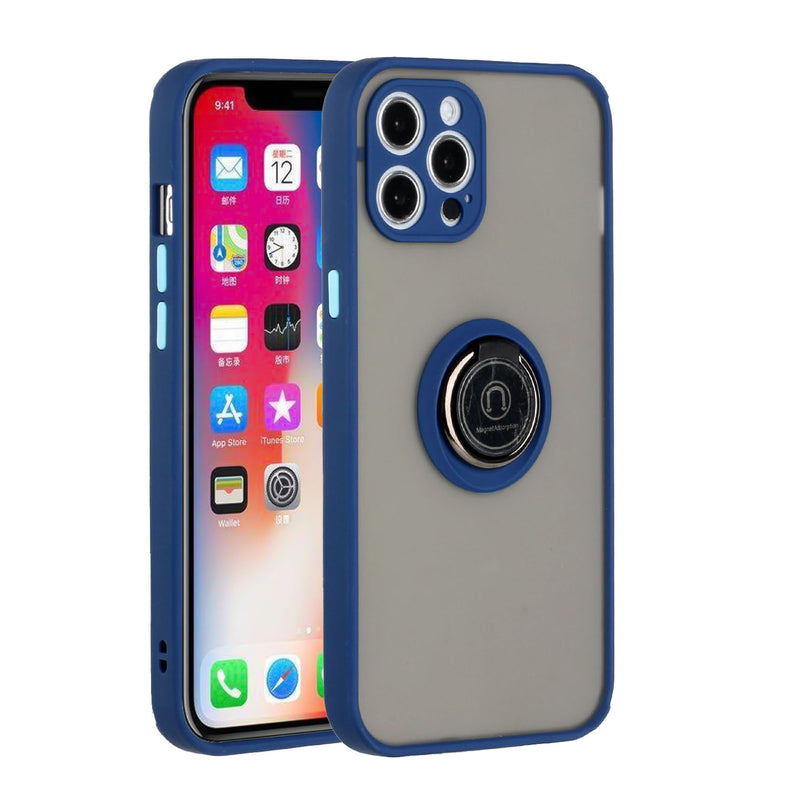 For iPhone 12/Pro (6.1 Only) Magnetic RingStand Case Cover - Dark Blue