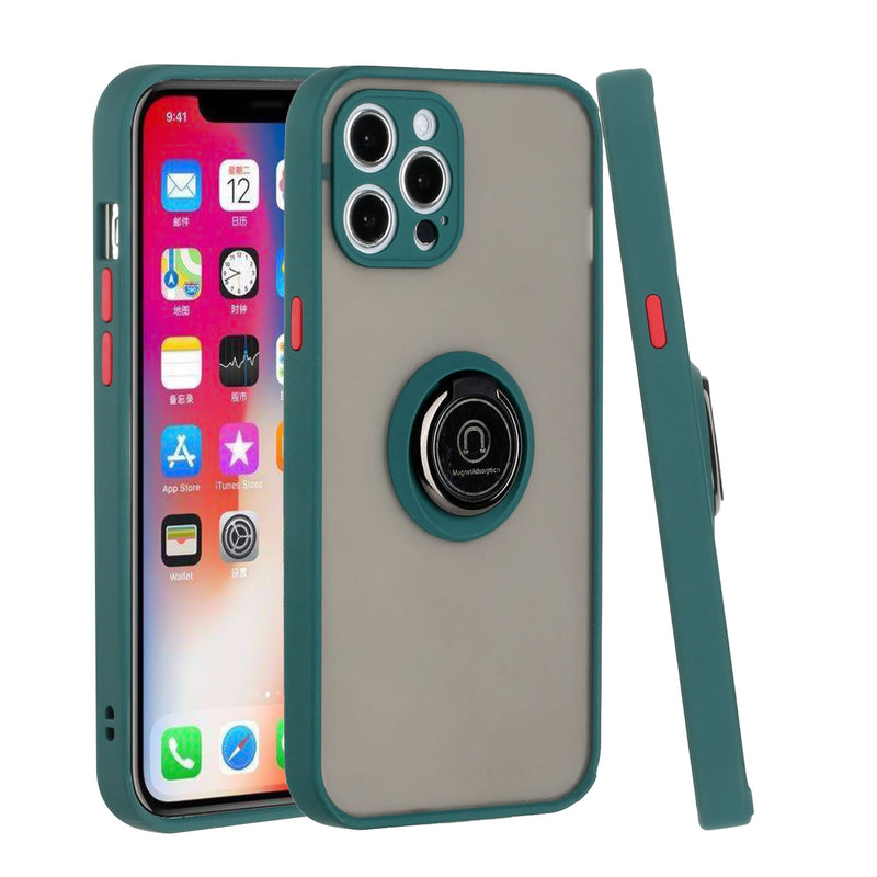 For iPhone 12 Pro Max 6.7 Magnetic RingStand Case Cover - Midnight Green