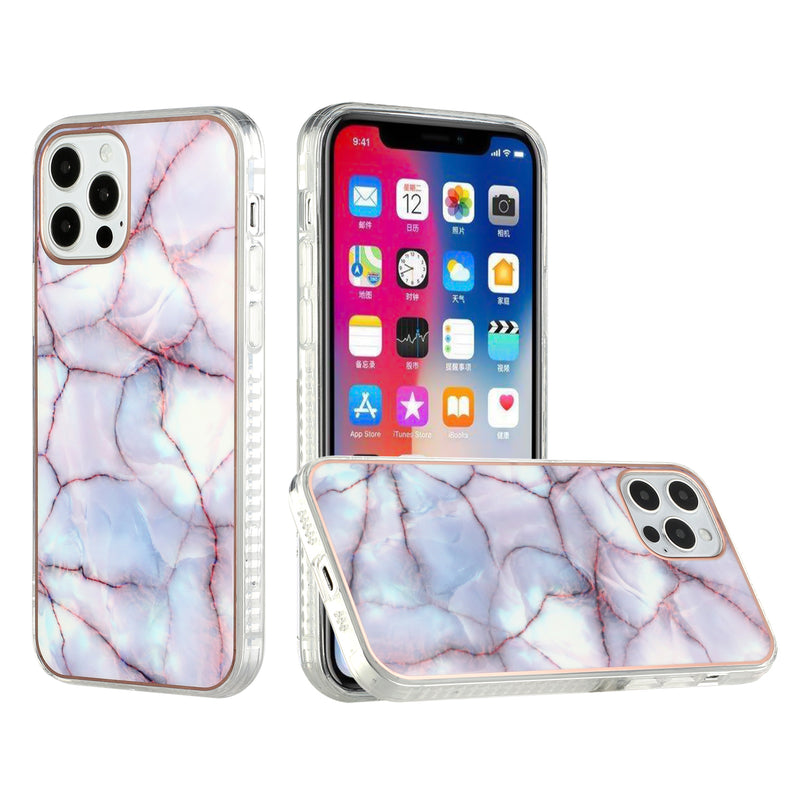 For iPhone 12 Pro Max 6.7 Universe Marble Electroplated Edged ShockProof Design Case Cover - C