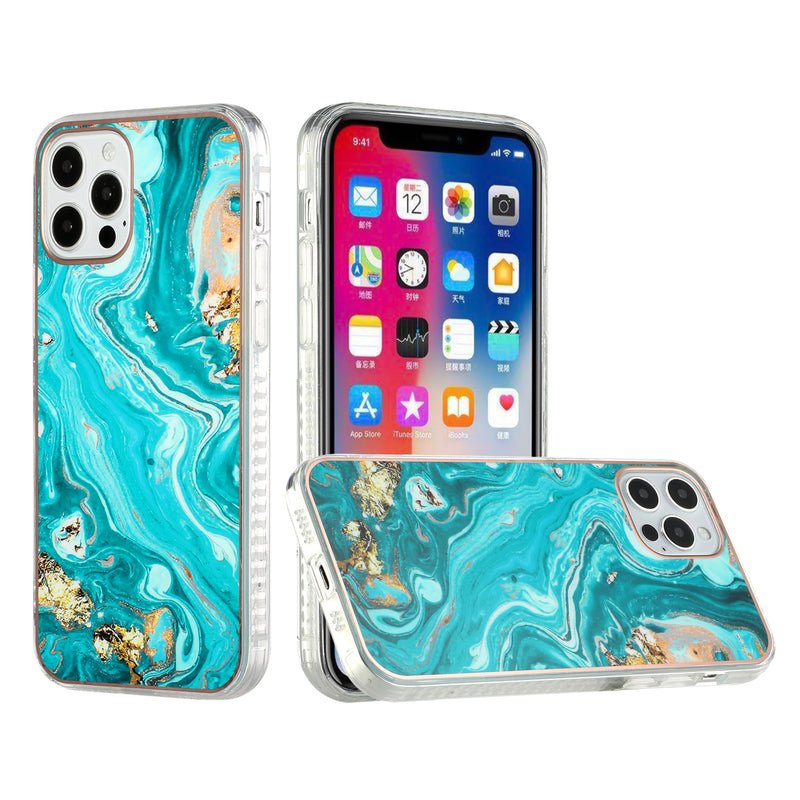 For iPhone 12 Pro Max 6.7 Universe Marble Electroplated Edged ShockProof Design Case Cover - D