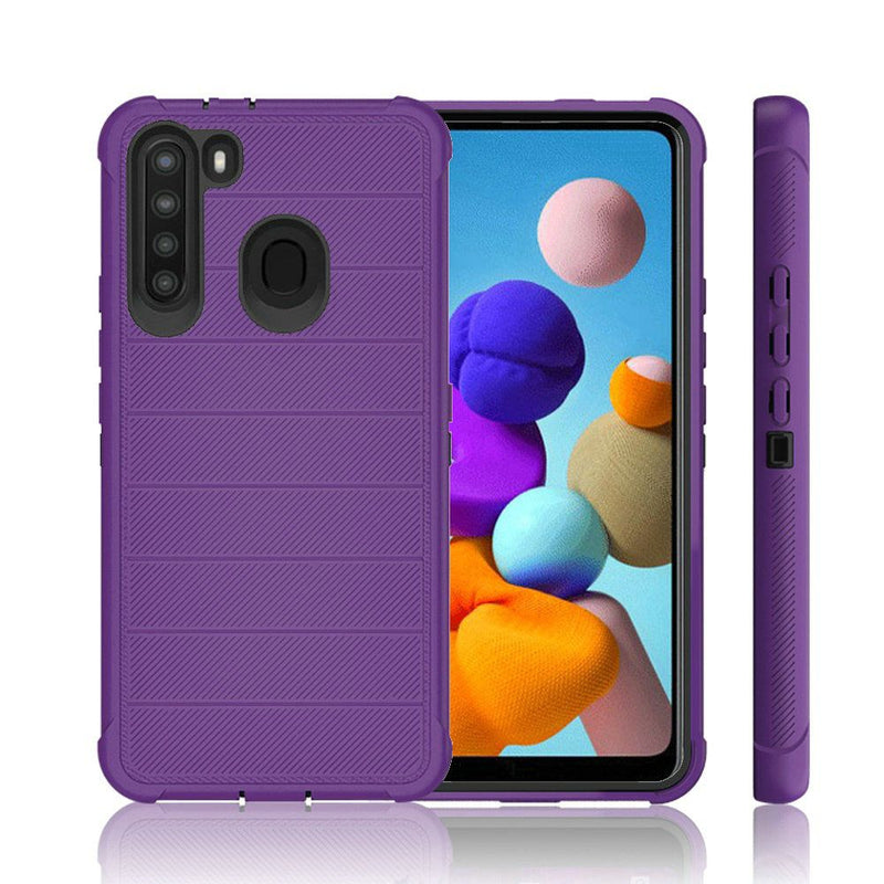 For Samsung Galaxy A21 Ultimate Dual-Layer Hybrid Case Cover - Dark Purple