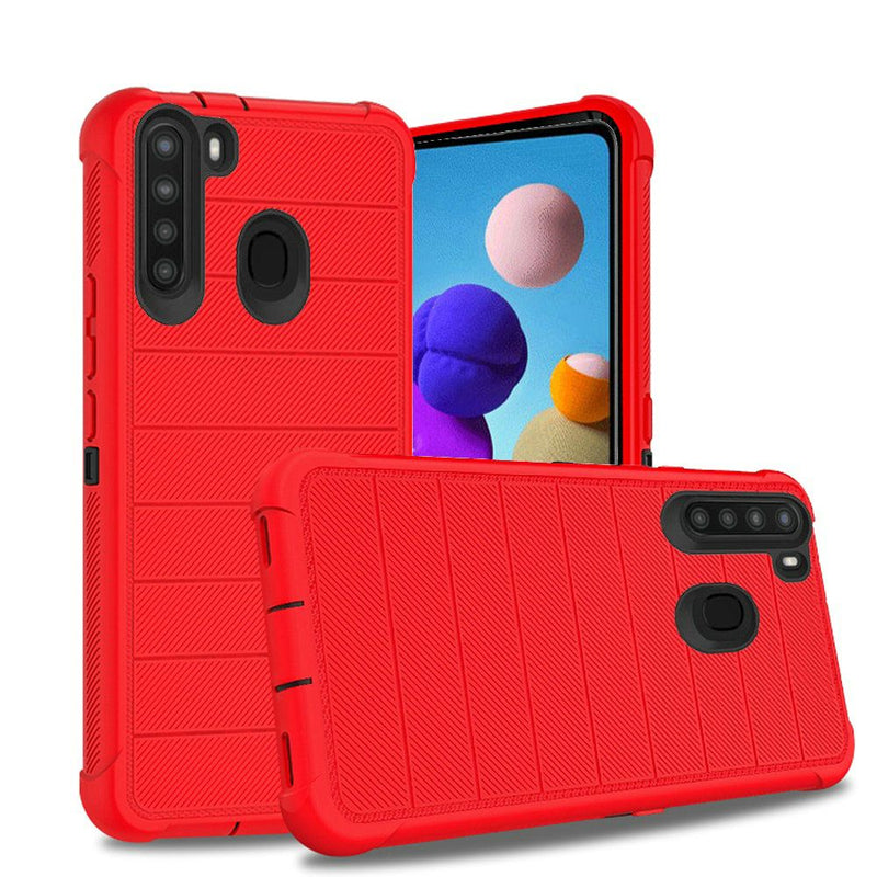 For Samsung Galaxy A21 Ultimate Dual-Layer Hybrid Case Cover - Red