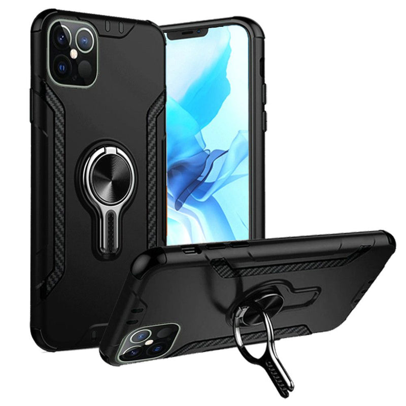 For iPhone 12 Pro Max 6.7 CarVent Magnetic RingStand Hybrid Case Cover - Black