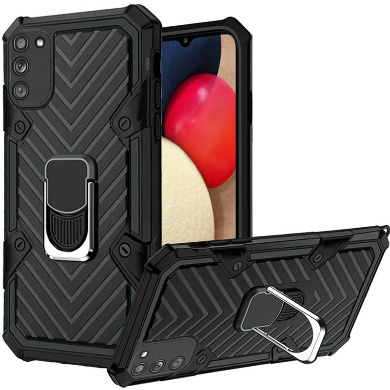 For Samsung A02s Victory Magnetic RingStand Case Cover - Black