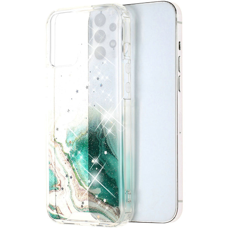 For Samsung A32 5G Vogue Epoxy Glitter Hybrid Case Cover - Green Galaxy