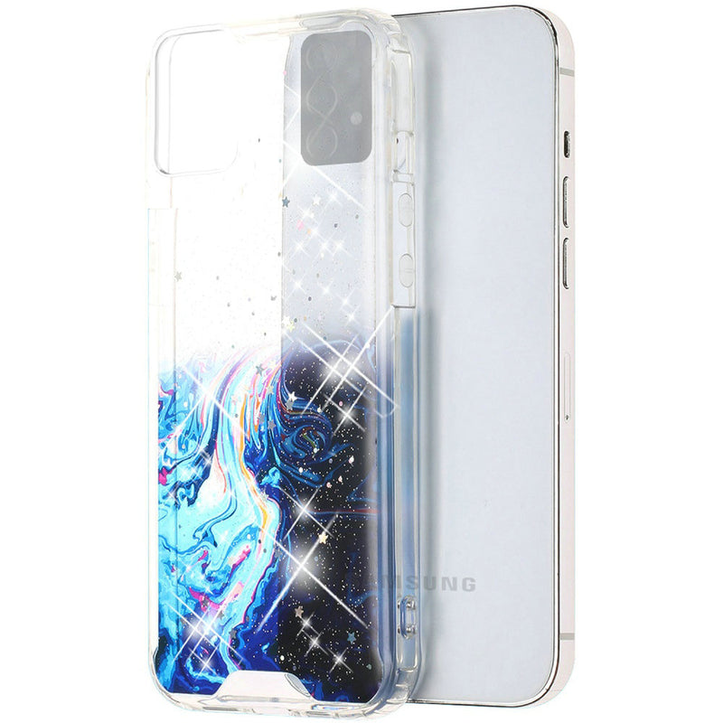 For Samsung Galaxy A52 5G Vogue Epoxy Glitter Hybrid Case Cover - Blue Galaxy