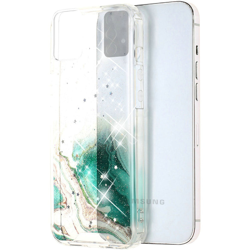 For Samsung Galaxy A52 5G Vogue Epoxy Glitter Hybrid Case Cover - Green Galaxy