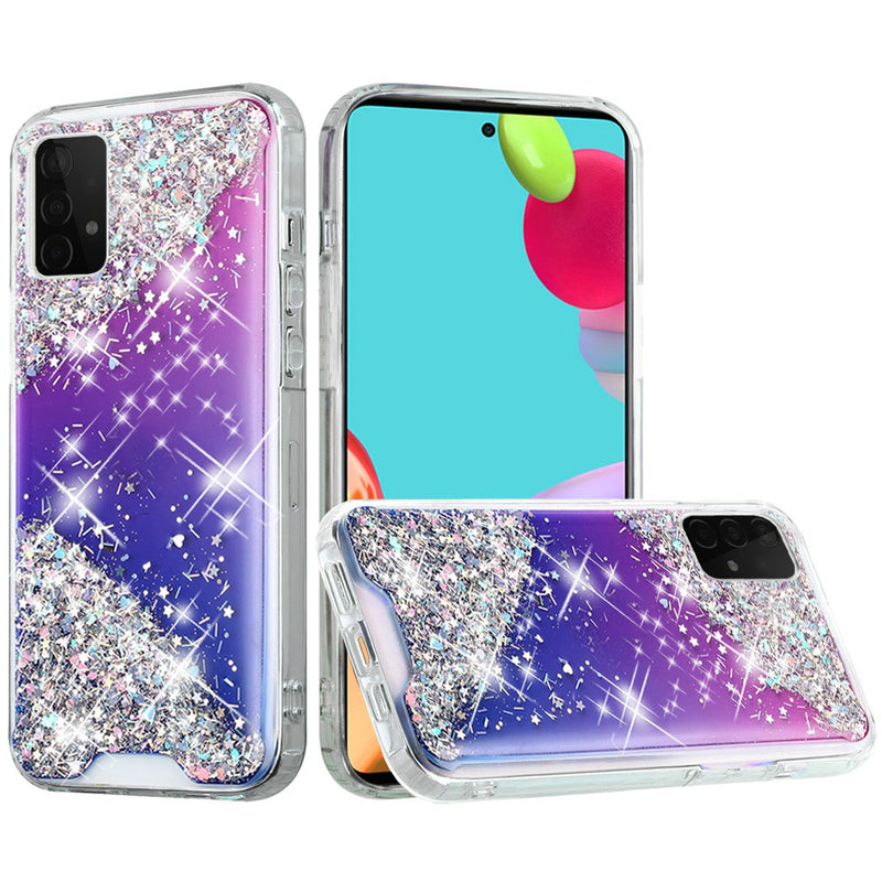 For Samsung Galaxy A52 5G Vogue Epoxy Glitter Hybrid Case Cover - Purple Blue Shimmer