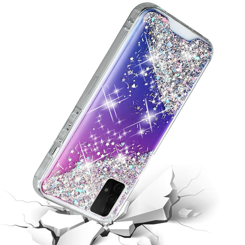 For Samsung Galaxy A52 5G Vogue Epoxy Glitter Hybrid Case Cover - Purple Blue Shimmer