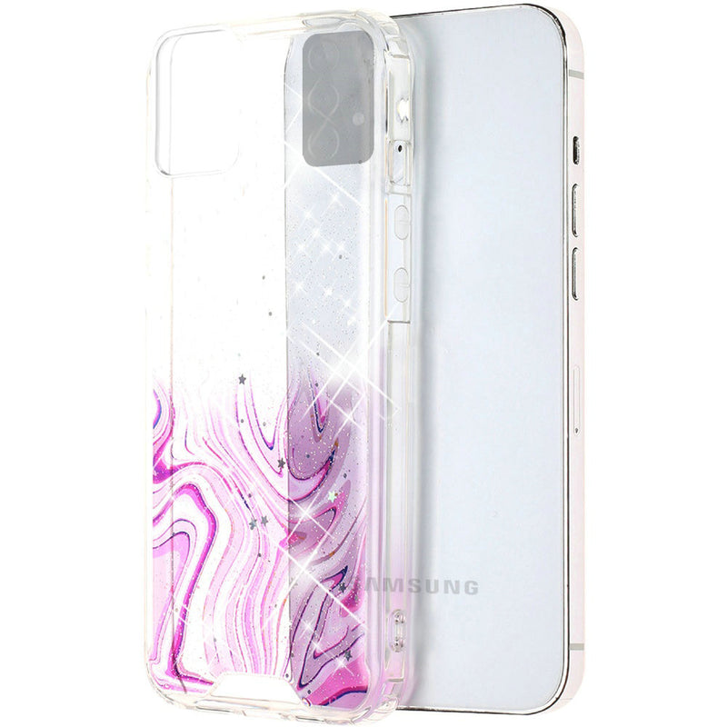 For Samsung Galaxy A52 5G Vogue Epoxy Glitter Hybrid Case Cover - Pink Galaxy