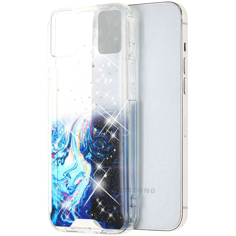 For Samsung Galaxy A72 5G Vogue Epoxy Glitter Hybrid Case Cover - Blue Galaxy